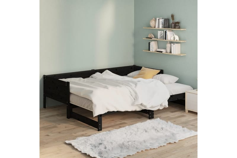 beBasic Uttrekkbar dagseng svart heltre furu 2x(90x190) cm - Svart - Møbler - Sofaer - Dagsenger