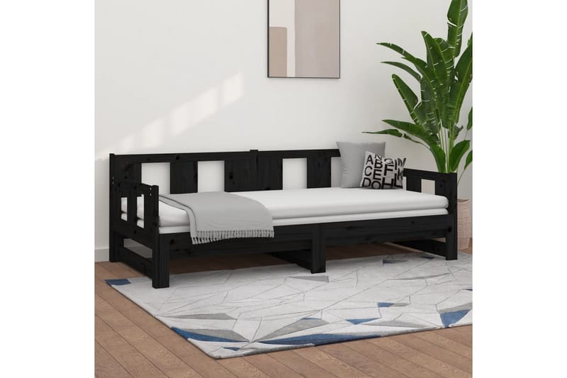 beBasic Uttrekkbar dagseng svart heltre furu 2x(90x190) cm - Svart - Møbler - Sofaer - Dagsenger