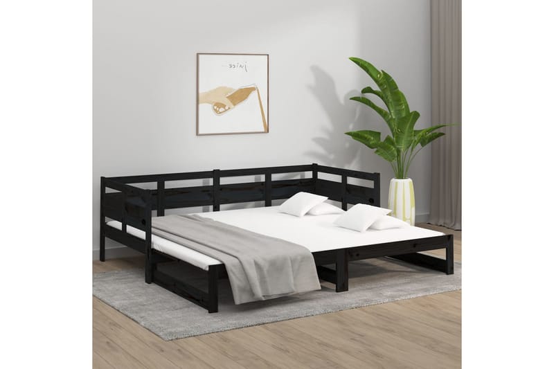 beBasic Uttrekkbar dagseng svart heltre furu 2x(90x190) cm - Svart - Møbler - Sofaer - Dagsenger