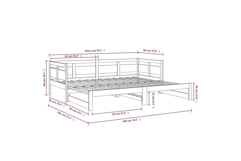 beBasic Uttrekkbar dagseng svart heltre furu 2x(90x190) cm - Svart - Møbler - Sofaer - Dagsenger