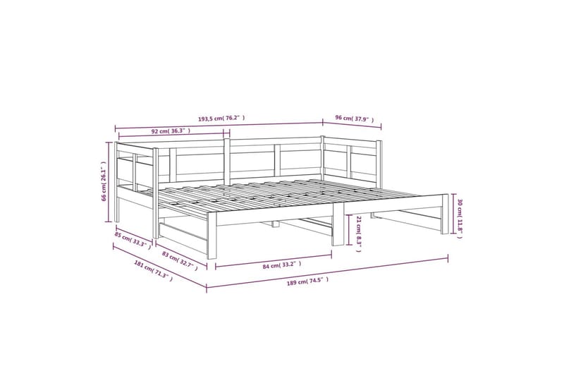 beBasic Uttrekkbar dagseng svart heltre furu 2x(90x190) cm - Svart - Sengeramme & sengestamme