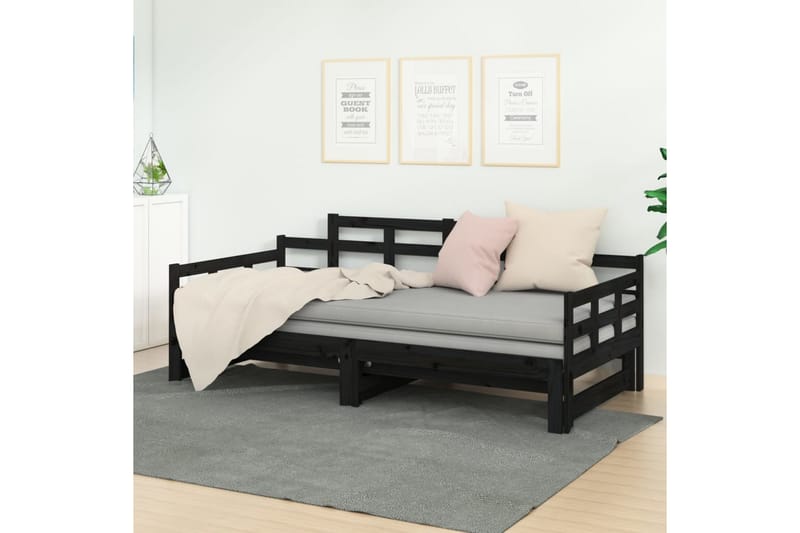 beBasic Uttrekkbar dagseng svart heltre furu 2x(90x200) cm - Svart - Møbler - Sofaer - Dagsenger