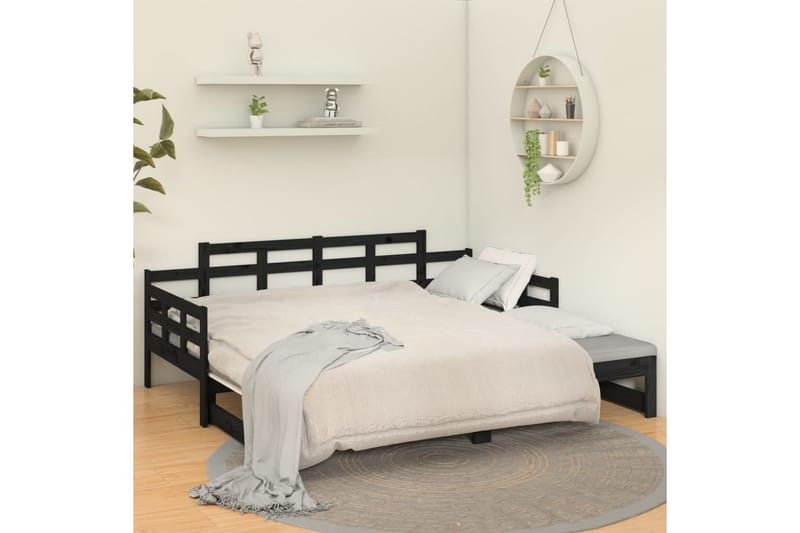 beBasic Uttrekkbar dagseng svart heltre furu 2x(90x200) cm - Svart - Møbler - Sofaer - Dagsenger