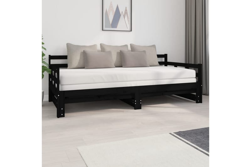 beBasic Uttrekkbar dagseng svart heltre furu 2x(90x200) cm - Svart - Møbler - Senger - Sengeramme & sengestamme