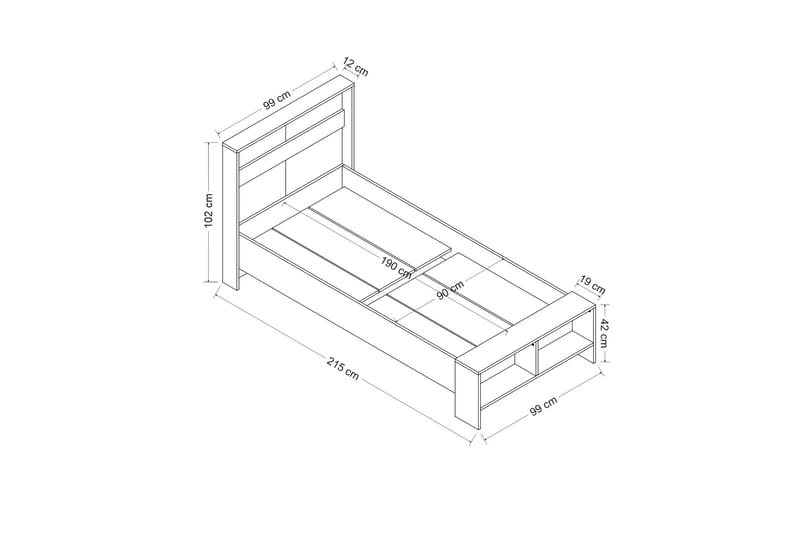 Berdez Sengeramme 99x215 cm - Hvit - Møbler - Senger - Sengeramme & sengestamme