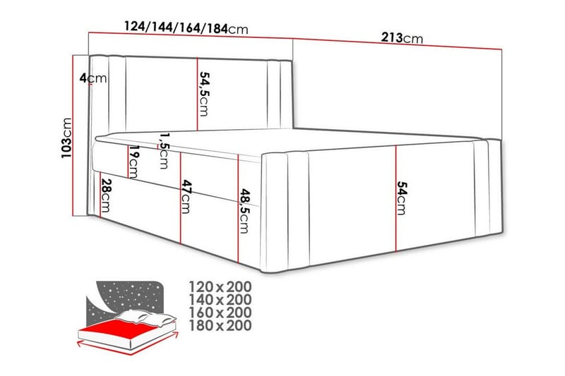 Betvallen Sengeramme 120x200 cm - Mørkerød - Sengeramme & sengestamme