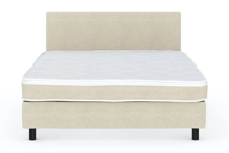 Billingen Komplett Sengepakke – Kontinentalseng 120x200 cm i Stoff med Sengegavl + Overmadrass med Fasthetsgrad Medium, Beige
