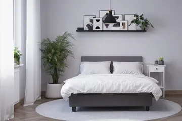 Billingen Komplett Sengepakke – Kontinentalseng 160x200 cm i Stoff med Sengegavl + Overmadrass med Fasthetsgrad Medium - Grå - Møbler - Senger - Kontinentalsenger