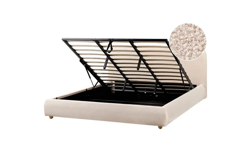 Blagnac Sengeramme med Oppbevaring i Bouclé-stoff med Sengegavl med Fasthetsgrad, Beige