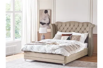Bode Myk Sengeramme 180x200 cm i Fløyel med Sengegavl - Taupe - Møbler - Senger - Sengeramme & sengestamme