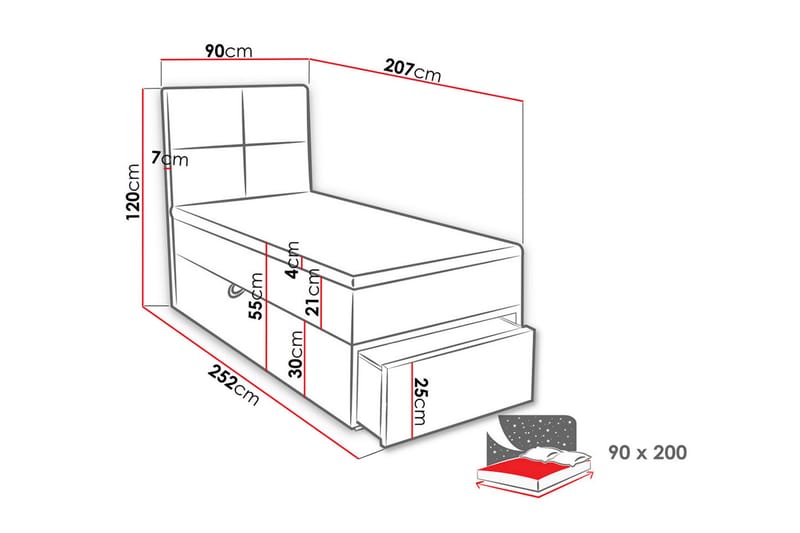 Bodskatan Sengpakke Kontinentalseng 90x200 cm - Lys grå - Møbler - Senger - Komplett sengepakke