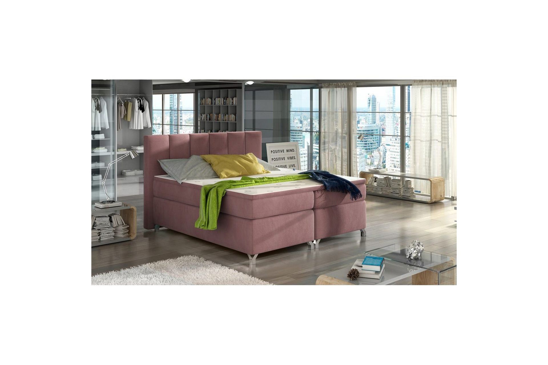 Box Spring Eltap Basilio - Mat Velvet 63, Rosa, 140x200 cm