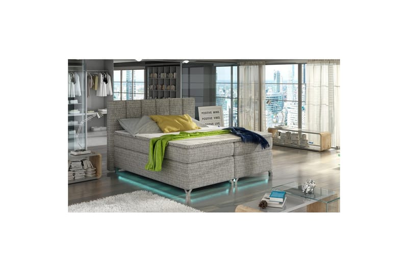 Box Spring Eltap Basilio med LED - Berlin 01, Grå, 140x200 cm - Møbler - Senger - Komplett sengepakke