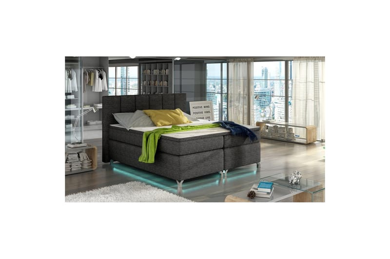 Box Spring Eltap Basilio med LED - Berlin 02, Mørkegrå, 140x200 cm - Møbler - Senger - Komplett sengepakke