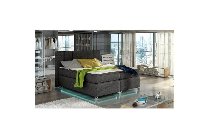 Box Spring Eltap Basilio med LED - Berlin 02, Mørkegrå, 180x200 cm - Møbler - Senger - Komplett sengepakke