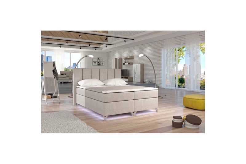 Box Spring Eltap Basilio med LED - Dora 21, Beige, 140x200 cm - Møbler - Senger - Komplett sengepakke