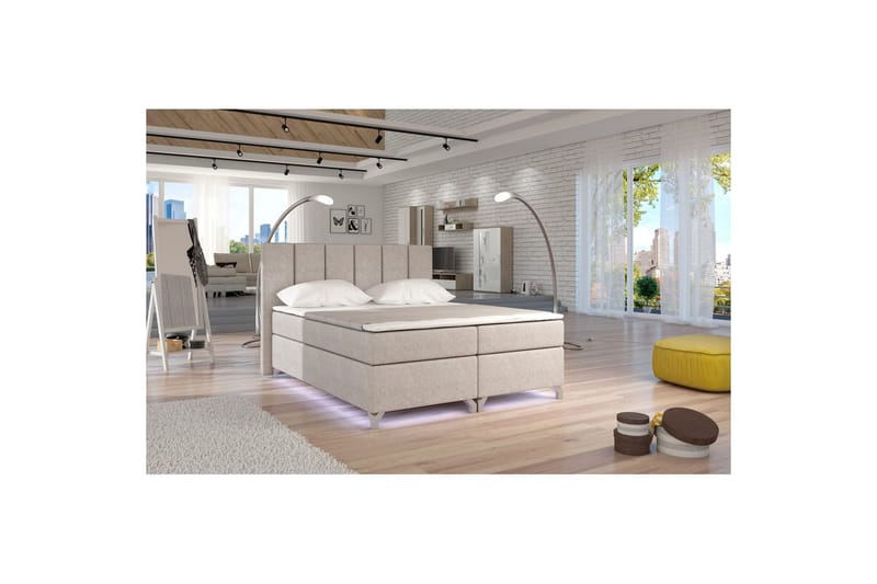 Box Spring Eltap Basilio med LED - Dora 21, Beige, 180x200 cm - Møbler - Senger - Komplett sengepakke