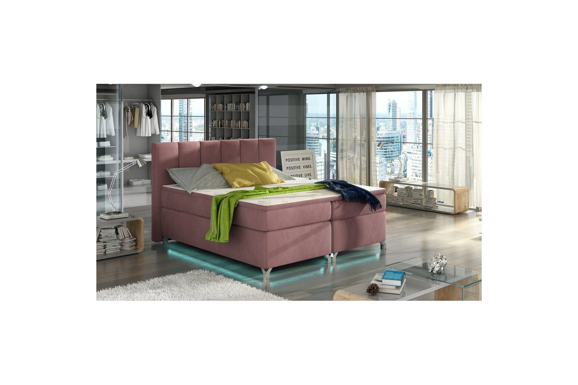Box Spring Eltap Basilio med LED - Mat Velvet 63, Rosa, 160x200 cm
