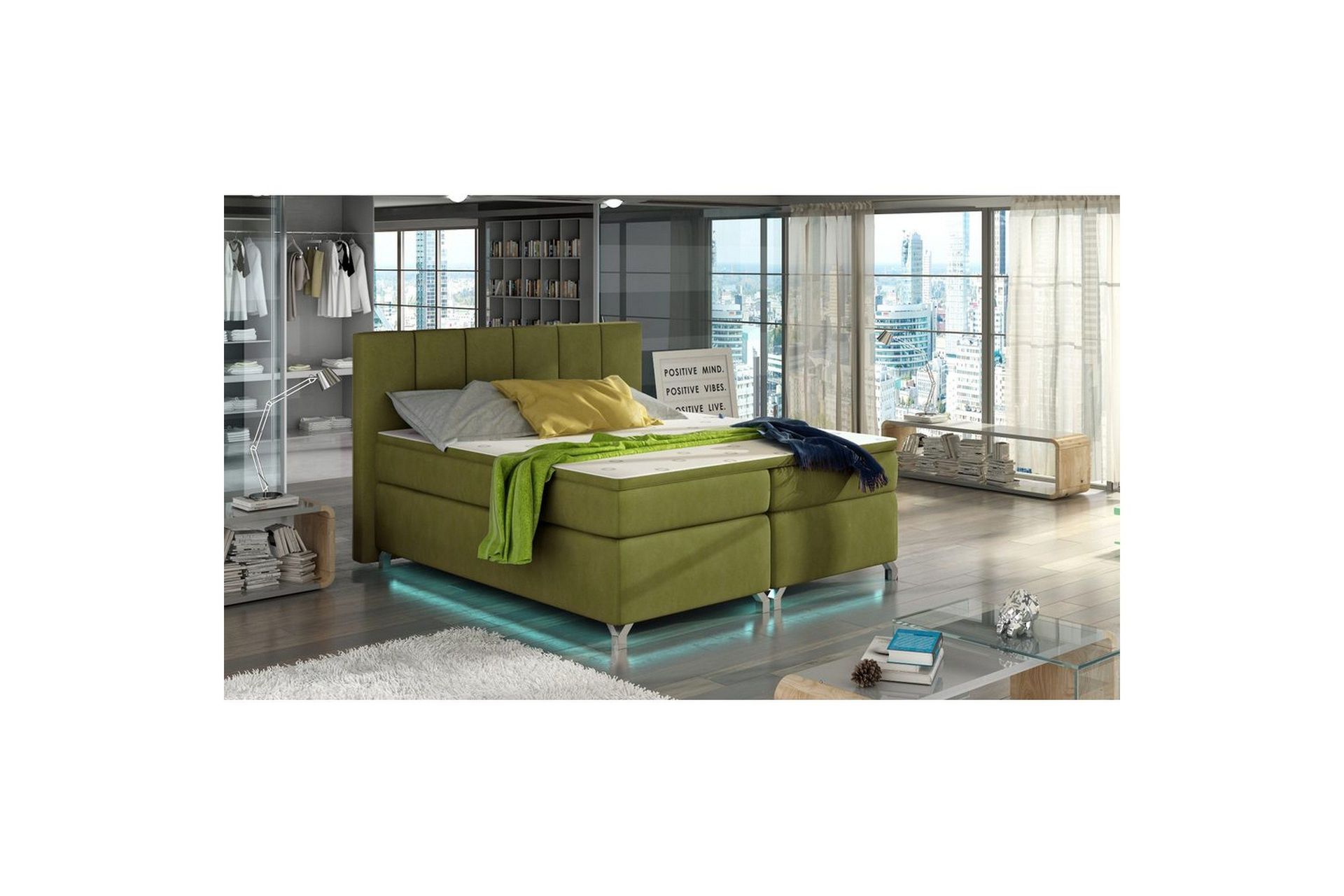 Box Spring Eltap Basilio med LED - Rivera 36, Grønn, 160x200 cm