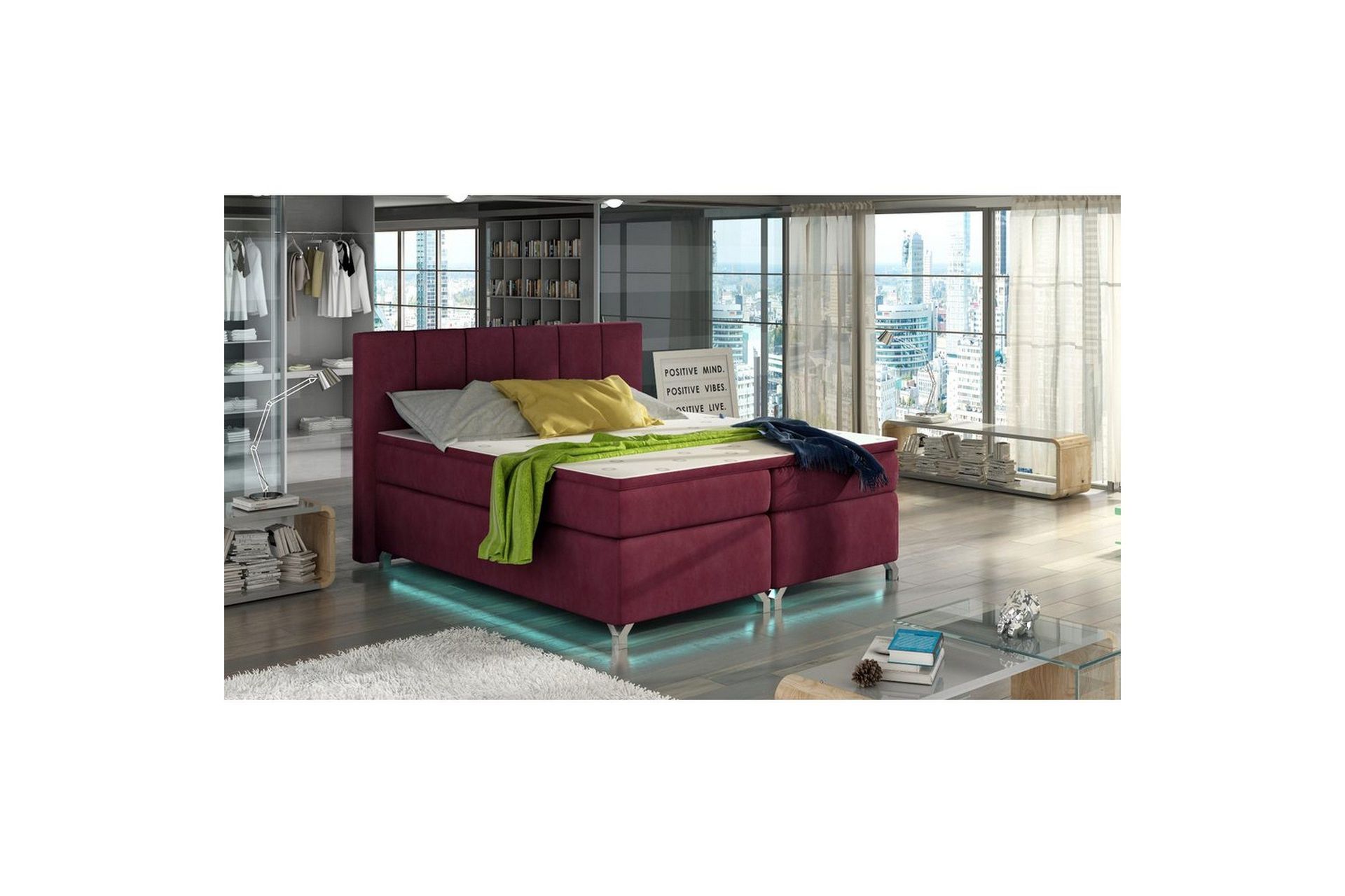 Box Spring Eltap Basilio med LED - Rivera 59, Rød, 180x200 cm