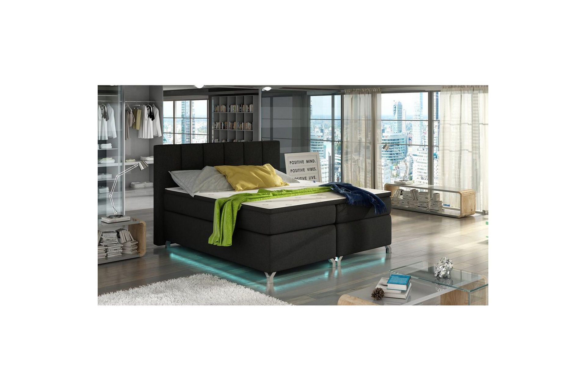Box Spring Eltap Basilio med LED - Sawana 14, Svart, 160x200 cm
