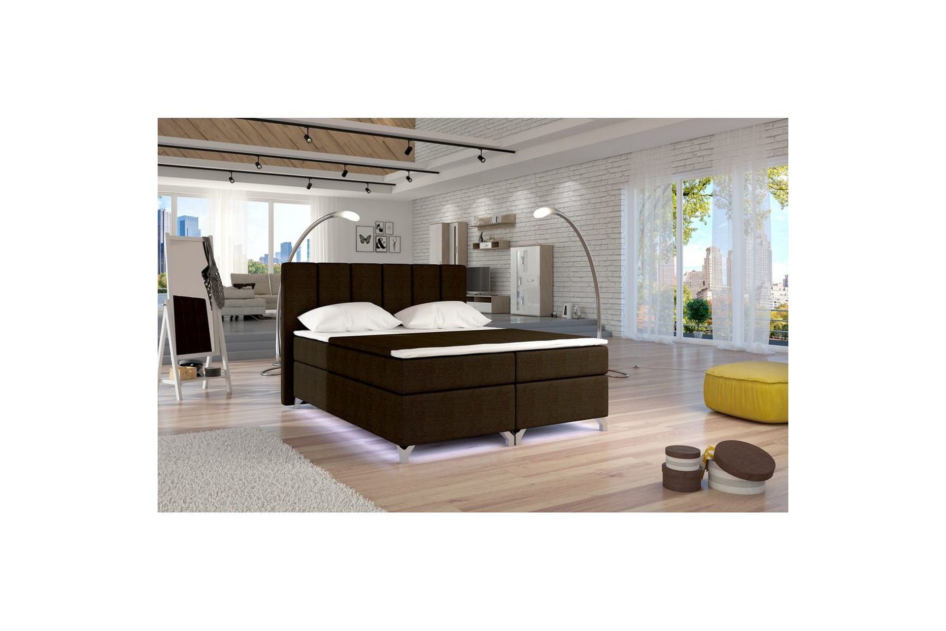 Box Spring Eltap Basilio med LED - Sawana 26, Brun, 160x200 cm