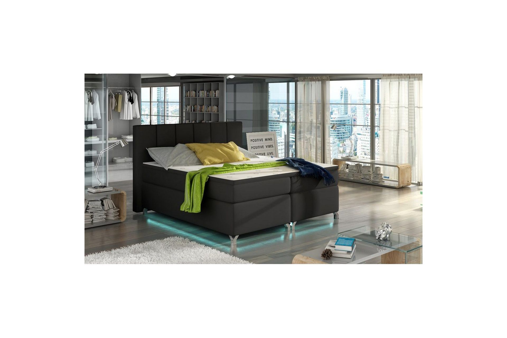 Box Spring Eltap Basilio med LED - Soft 11, Svart, 140x200 cm