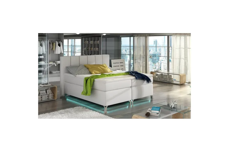 Box Spring Eltap Basilio med LED - Soft 17, Hvit, 140x200 cm - Møbler - Senger - Komplett sengepakke