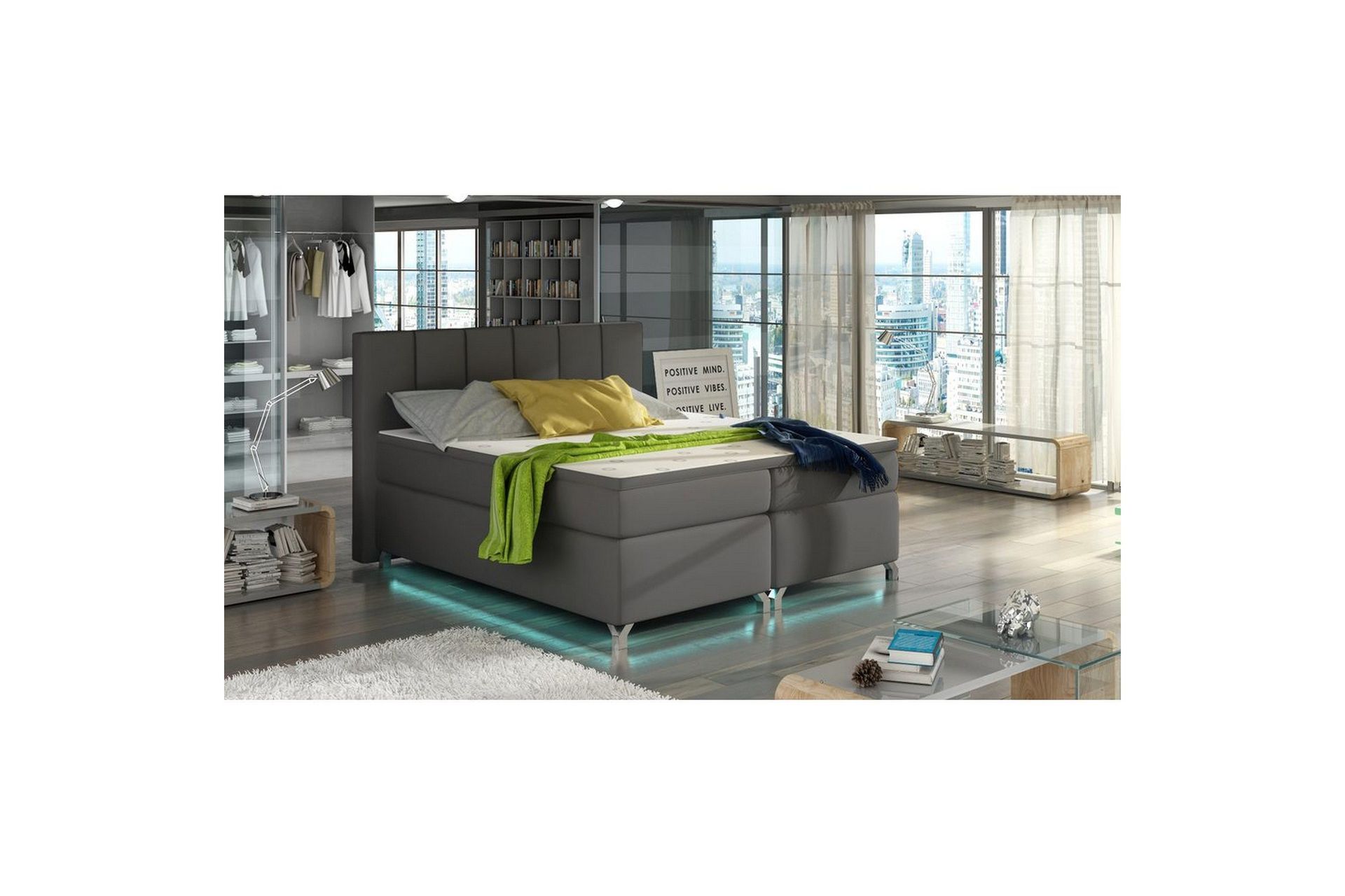 Box Spring Eltap Basilio med LED - Soft 29, Grå, 160x200 cm