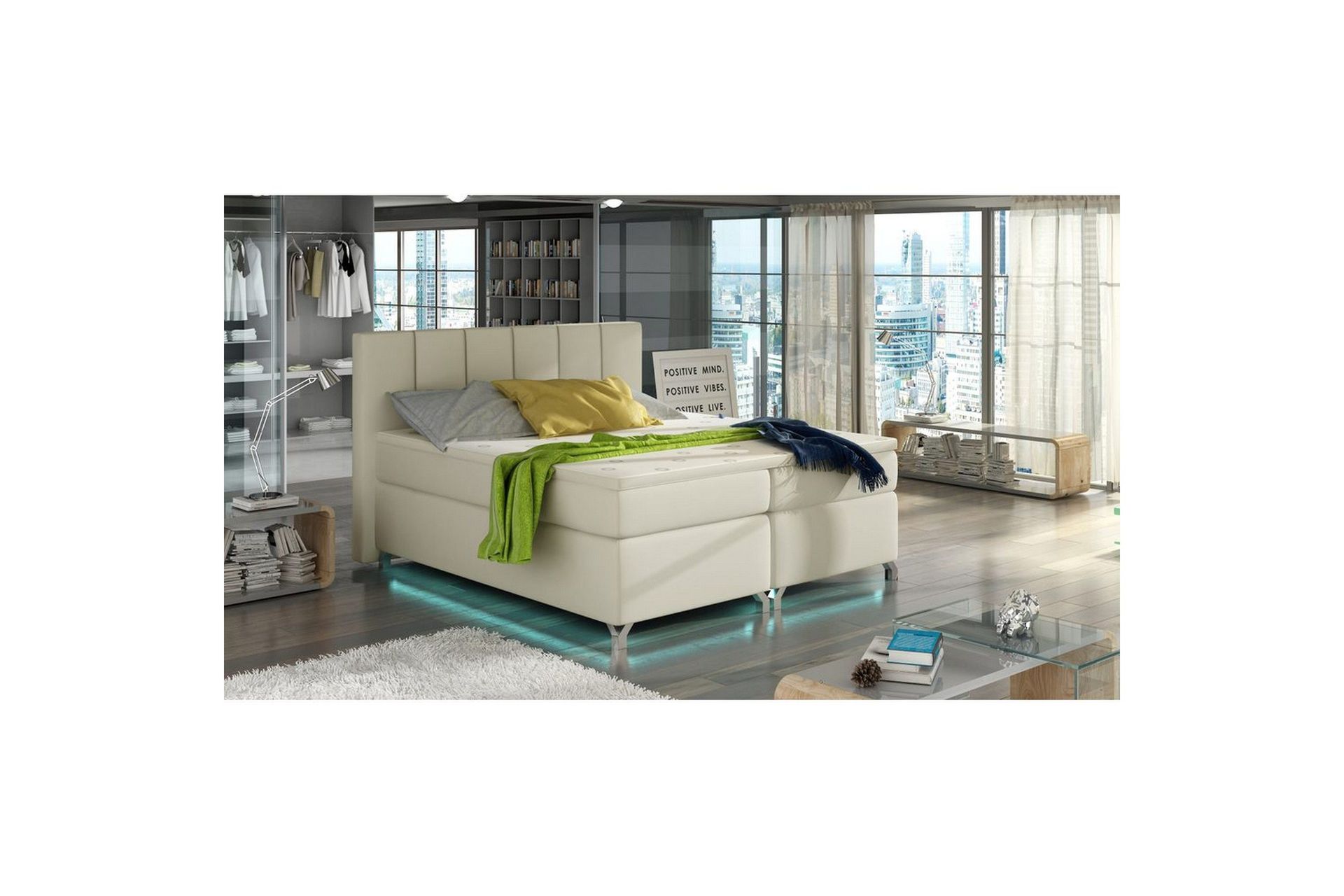 Box Spring Eltap Basilio med LED - Soft 33, Beige, 140x200 cm