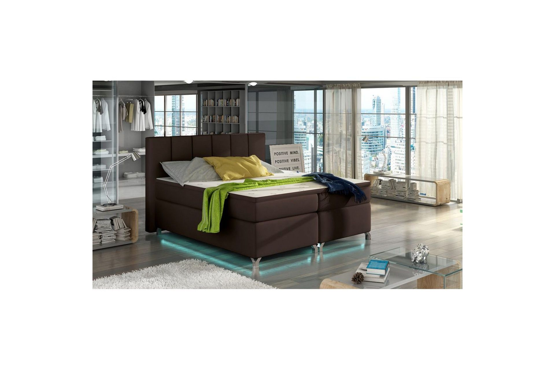 Box Spring Eltap Basilio med LED - Soft 66, Brun, 140x200 cm