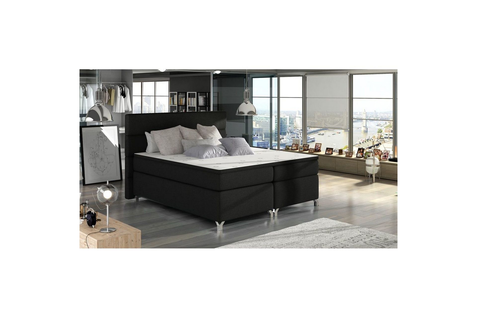 Boxspring Eltap Amadeo - Flores 10, Svart, 180x200 cm