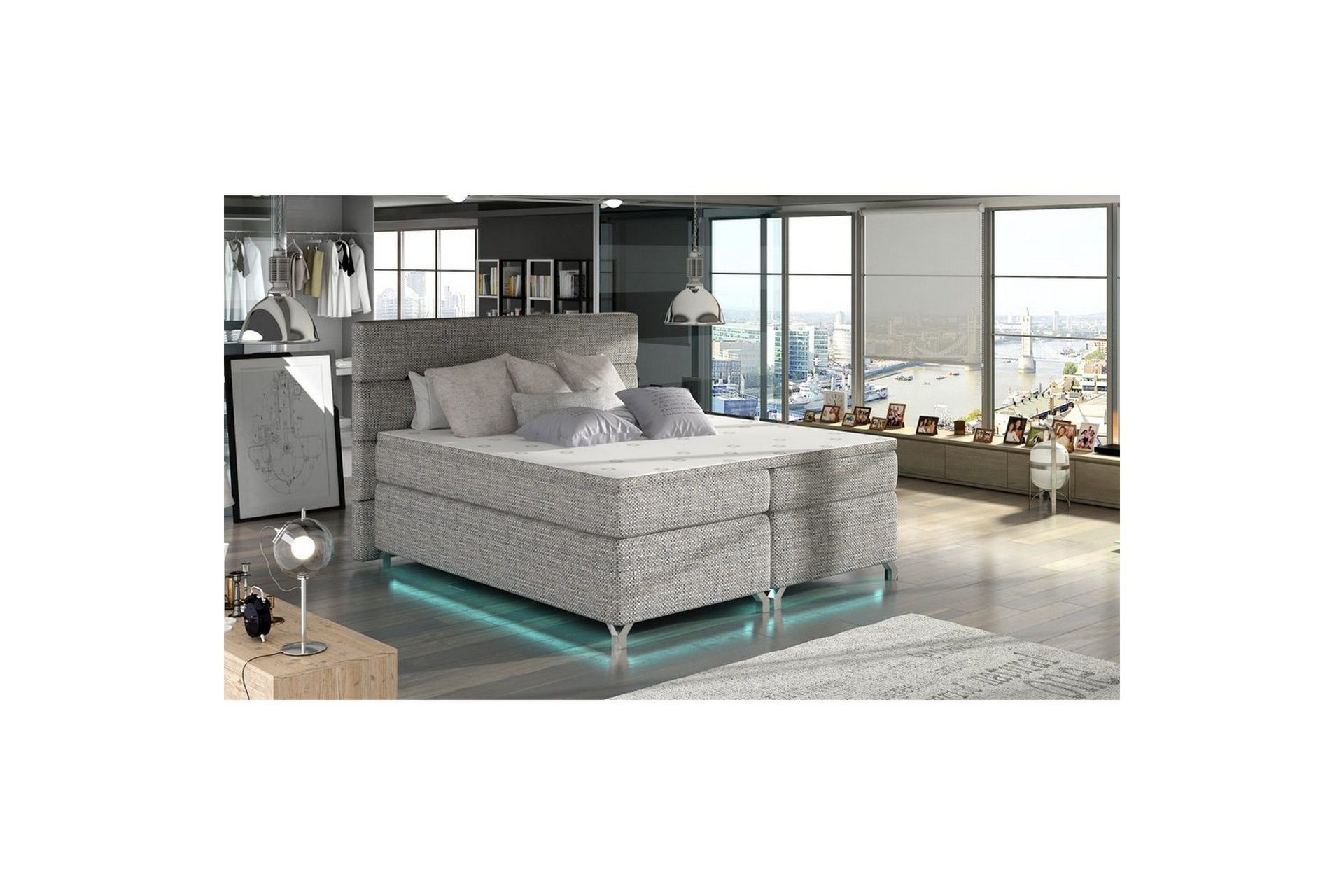 Boxspring Eltap Amadeo med LED - Berlin 01, Grå, 140x200 cm