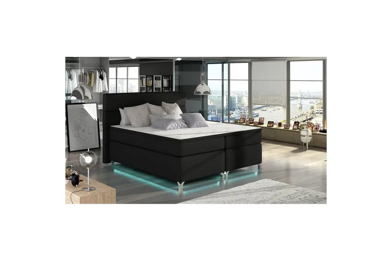 Boxspring Eltap Amadeo med LED - Flores 10, Svart, 140x200 cm - Møbler - Senger - Kontinentalsenger
