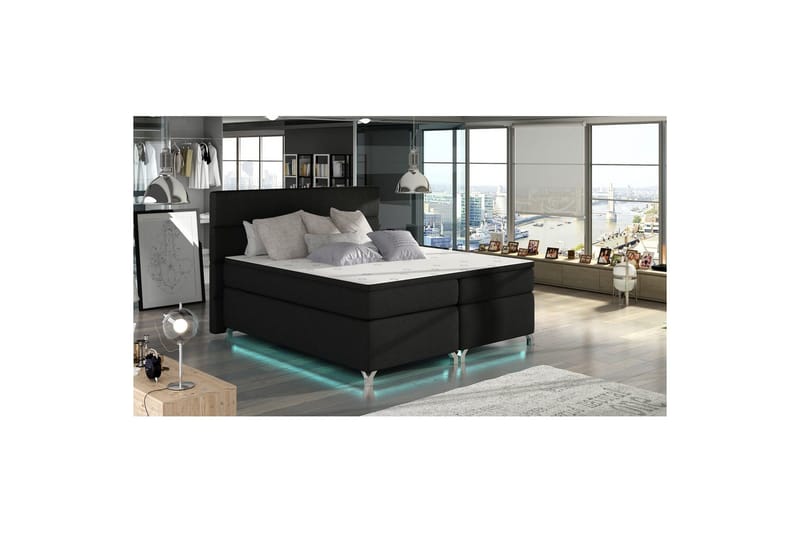Boxspring Eltap Amadeo med LED - Flores 10, Svart, 140x200 cm - Møbler - Senger - Kontinentalsenger