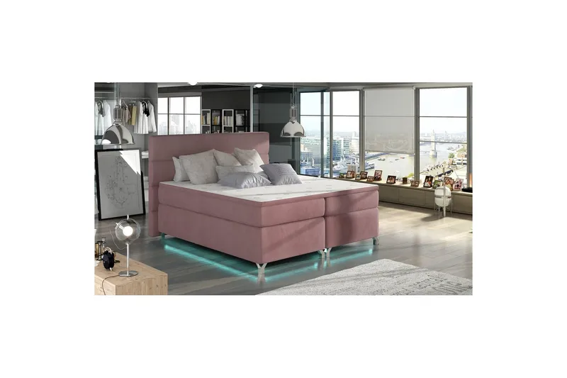 Boxspring Eltap Amadeo med LED - Mat Velvet 63, Rosa, 180x200 cm - Møbler - Senger - Kontinentalsenger