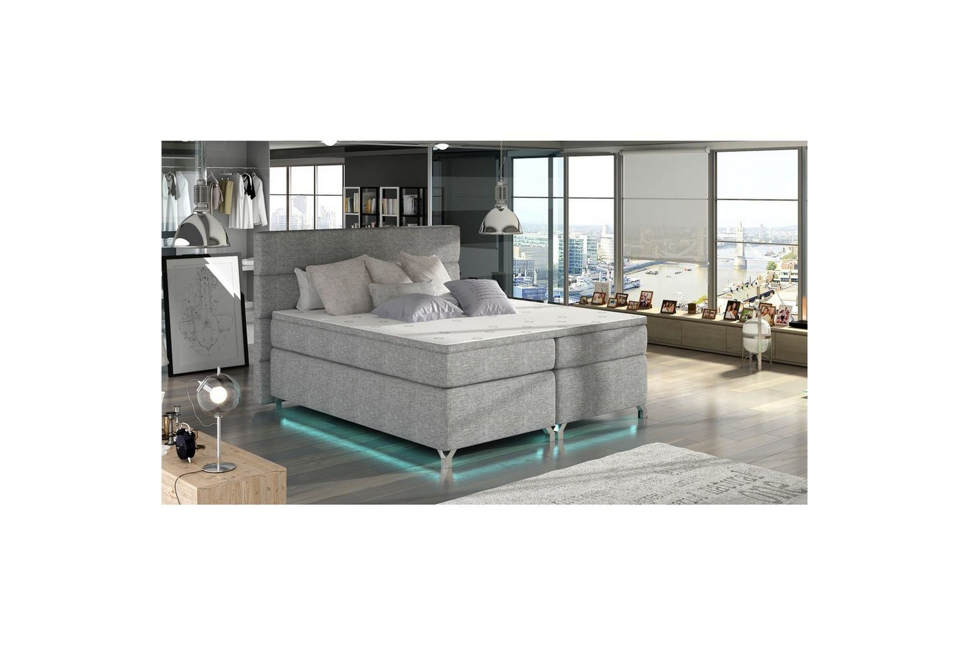 Boxspring Eltap Amadeo med LED - Sawana 21, Grå, 160x200 cm