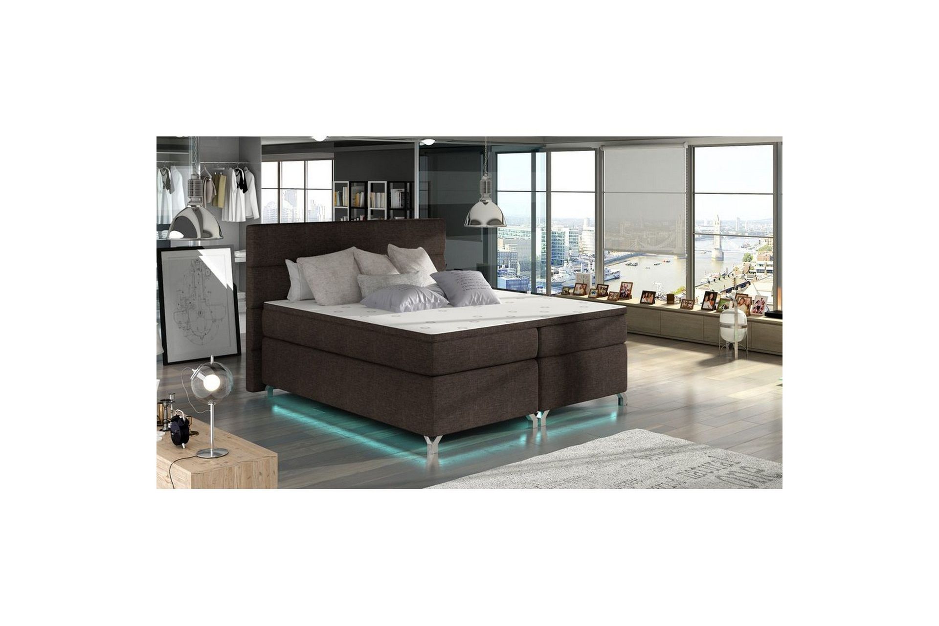 Boxspring Eltap Amadeo med LED - Sawana 26, Brun, 140x200 cm