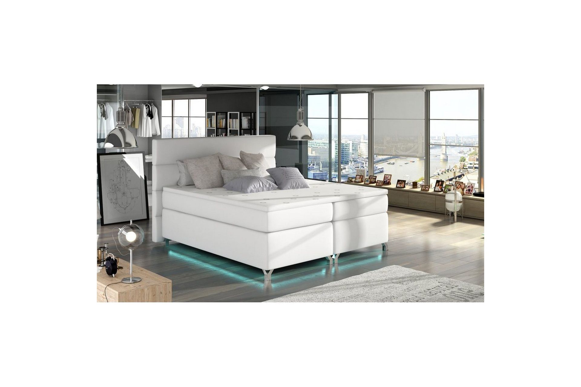 Boxspring Eltap Amadeo med LED - Soft 17, Hvit, 180x200 cm