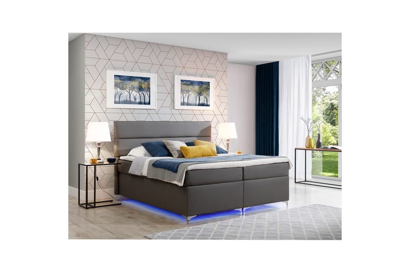 Boxspring Eltap Amadeo med LED - Soft 29, Grå, 180x200 cm - Møbler - Senger - Kontinentalsenger