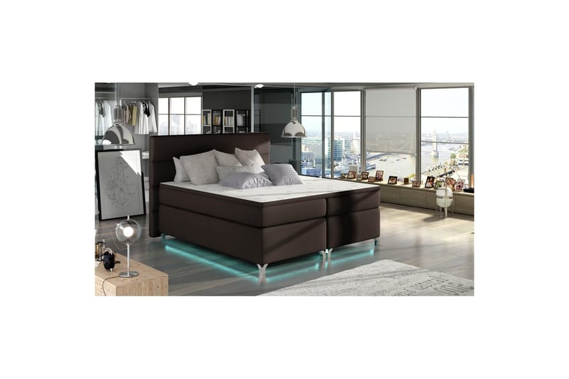 Boxspring Eltap Amadeo med LED, Soft 66, Brun, 180x200 cm