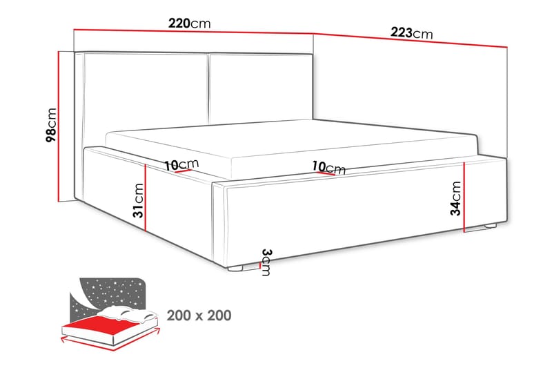 Bysantinsk Oppbevaringsseng 200x200 cm - Hvit - Møbler - Senger - Seng med oppbevaring