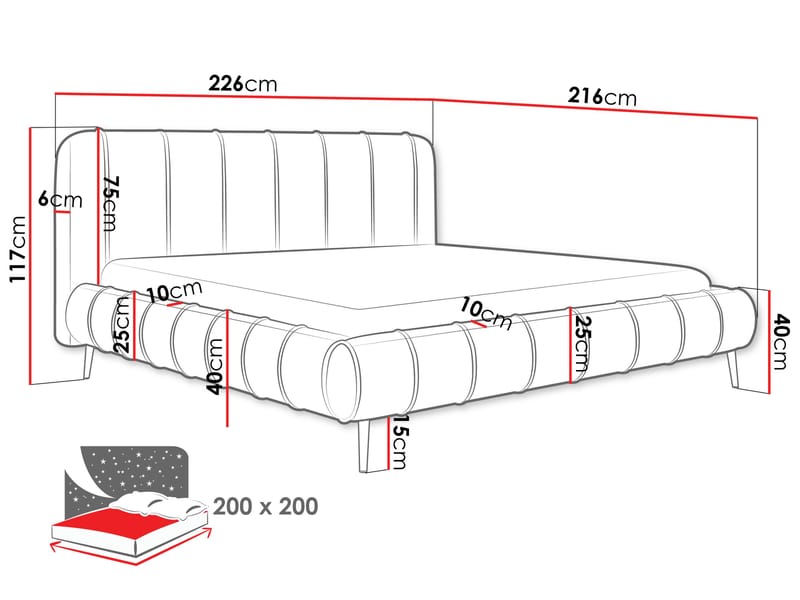 Calrosin Sengeramme med Ben 200x200 cm med Oppbevaring - Lys grå - Møbler - Senger - Sengeramme & sengestamme