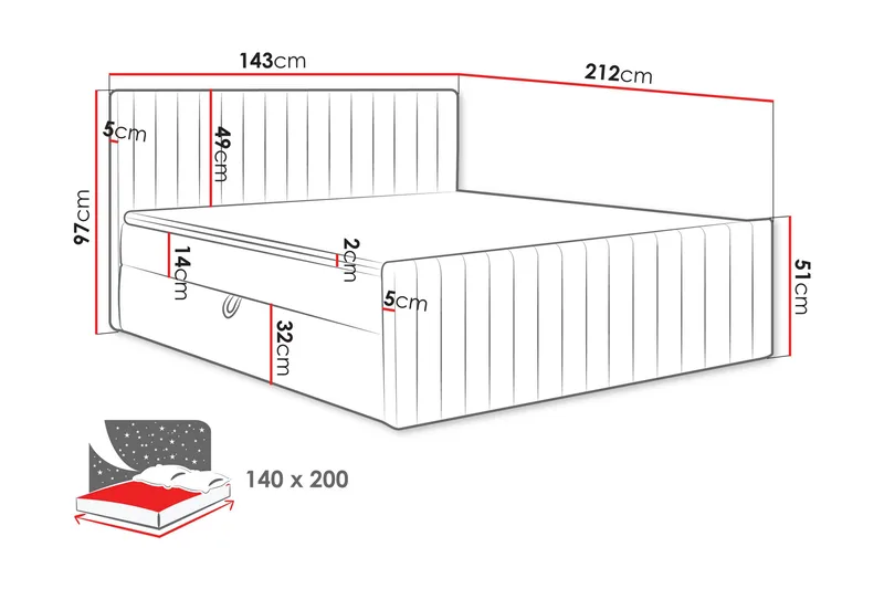 Calrosor Sengepakke Kontinentalseng med Oppbevaring 140x200 cm - Rosa - Møbler - Senger - Komplett sengepakke