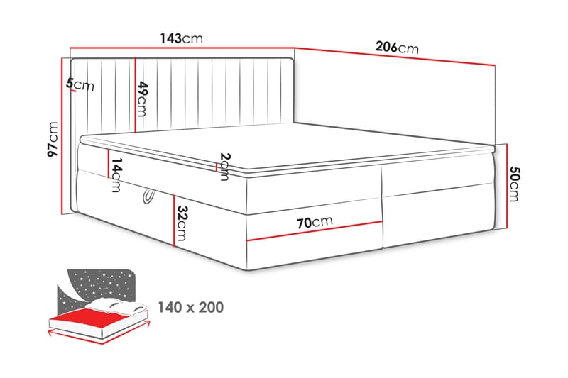 Calrosor Sengepakke Kontinentalseng med Oppbevaring 140x200 cm - Rosa - Møbler - Senger - Komplett sengepakke