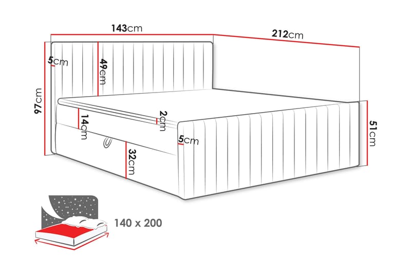 Calrosor Sengepakke Kontinentalseng med Oppbevaring 140x200 cm - Svart - Møbler - Senger - Komplett sengepakke