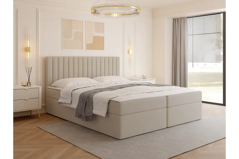 Calrosor Sengepakke Kontinentalseng med Oppbevaring 160x200 cm - Beige - Møbler - Senger - Komplett sengepakke