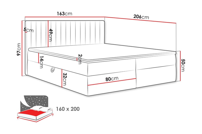 Calrosor Sengepakke Kontinentalseng med Oppbevaring 160x200 cm - Blå - Møbler - Senger - Komplett sengepakke