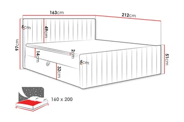 Calrosor Sengepakke Kontinentalseng med Oppbevaring 160x200 cm - Grå - Møbler - Senger - Komplett sengepakke