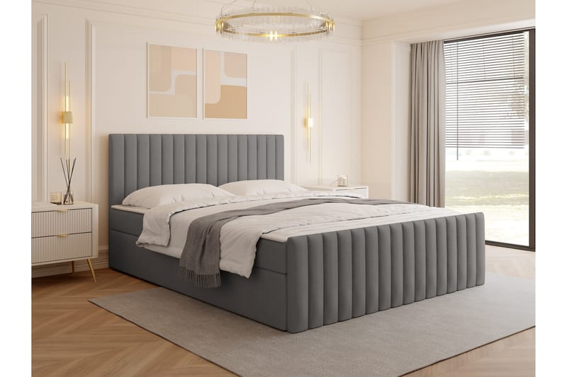 Calrosor Sengepakke Kontinentalseng med Oppbevaring 160x200 cm - Grå - Møbler - Senger - Komplett sengepakke